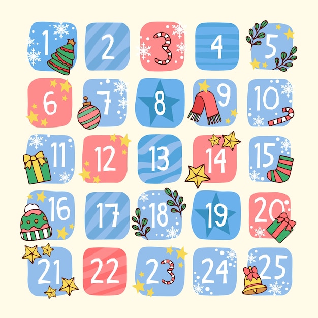 Free Vector festive hand drawn advent calendar