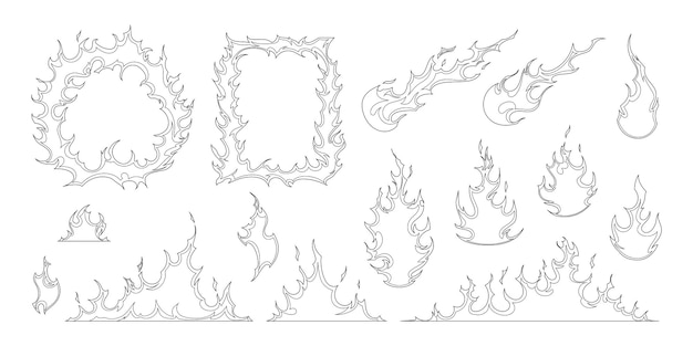 Free Vector fire frames fireballs flame elements hand drawn set isolated on white background vector illustration
