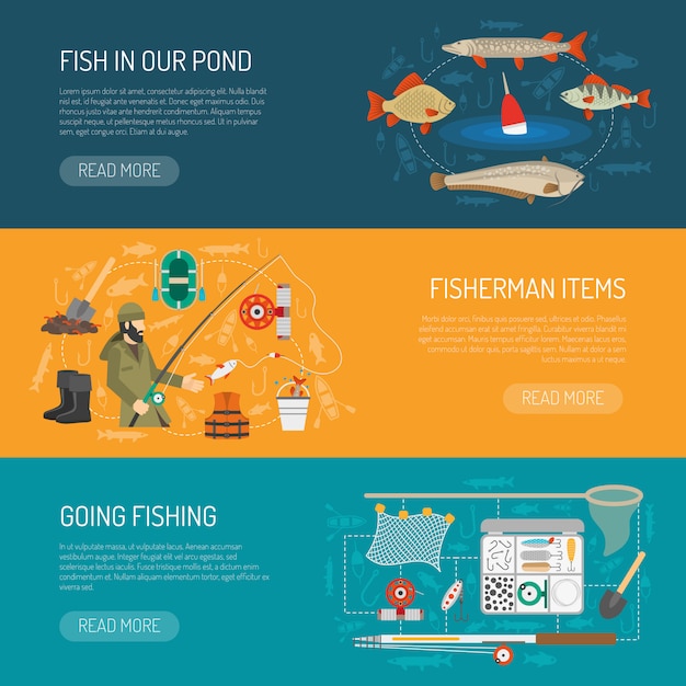 Free Vector fishing banners set 