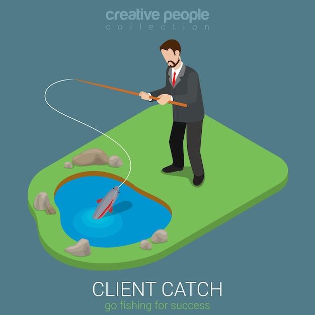 Free Vector flat 3d isometric style client catch concept