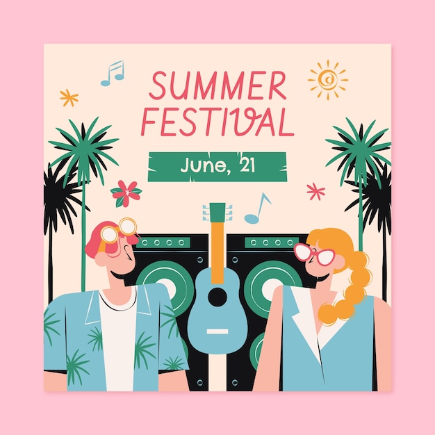 Free Vector flat 80s square banner template for summer season