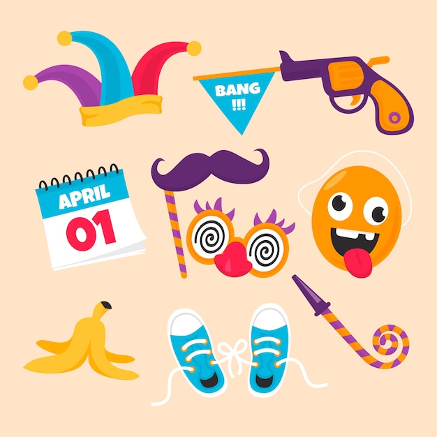 Free Vector flat april fools day elements collection