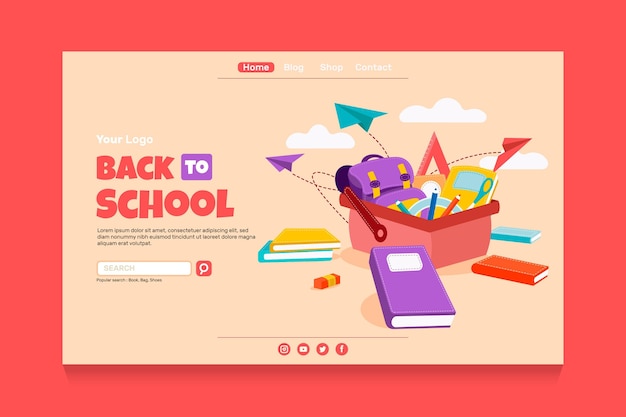 Free Vector flat back to school landing page template
