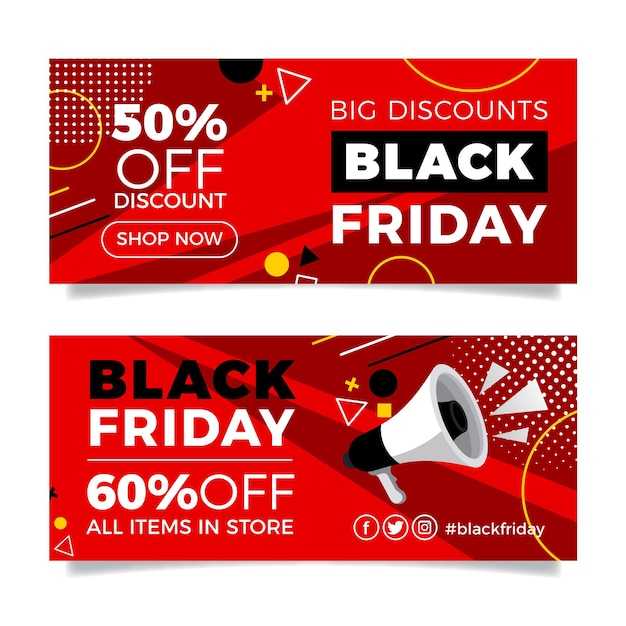 Free Vector flat black friday horizontal banners set