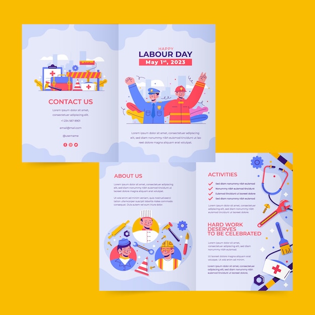 Free Vector flat brochure template for 1st may labor day celebration