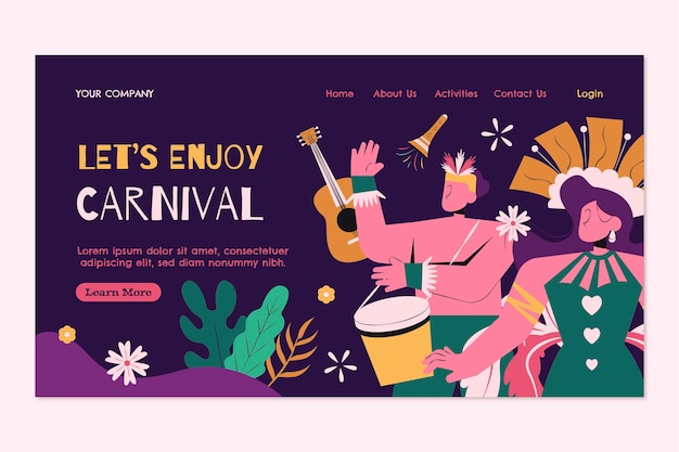 Free Vector flat carnival celebration landing page template