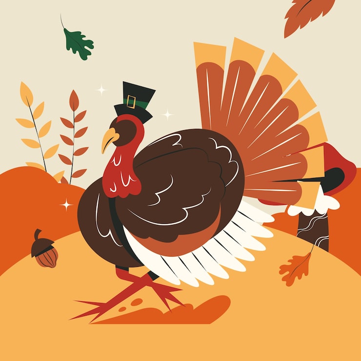 Free Vector flat cartoon character illustration for thanksgiving celebration with turkey