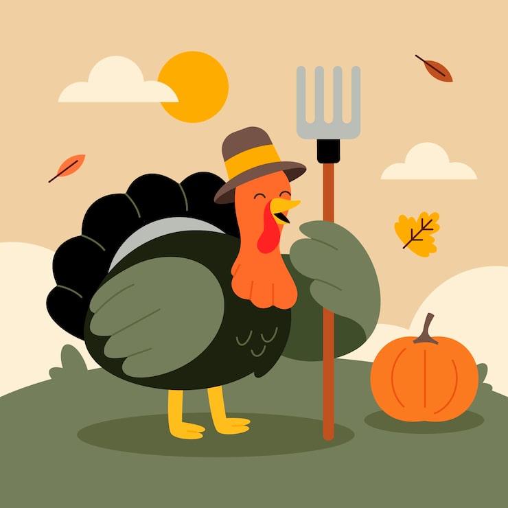 Free Vector flat cartoon character illustration for thanksgiving celebration with turkey