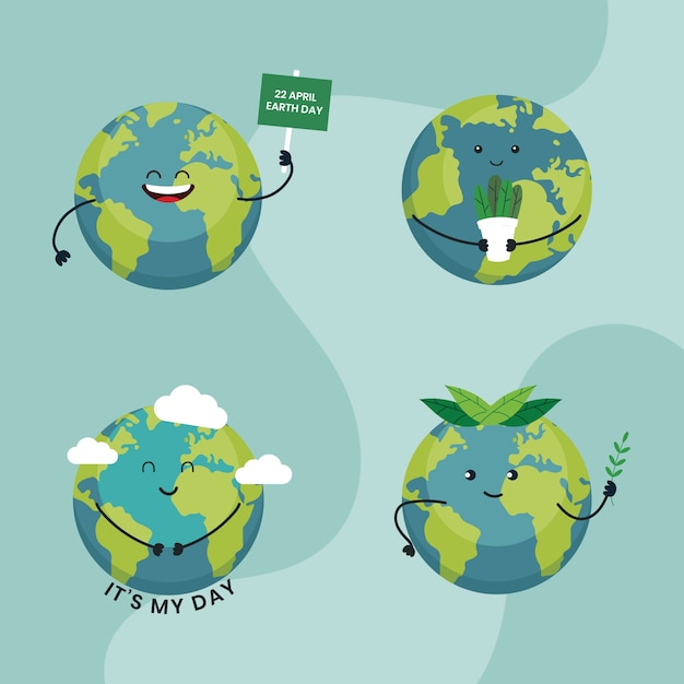 Free Vector flat character elements collection for earth day celebration