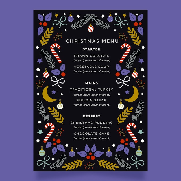 Free Vector flat christmas menu template