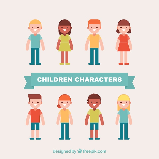 Free Vector flat collection of eight happy children