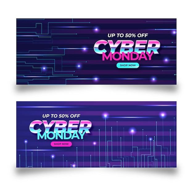 Free Vector flat cyber monday horizontal banners set