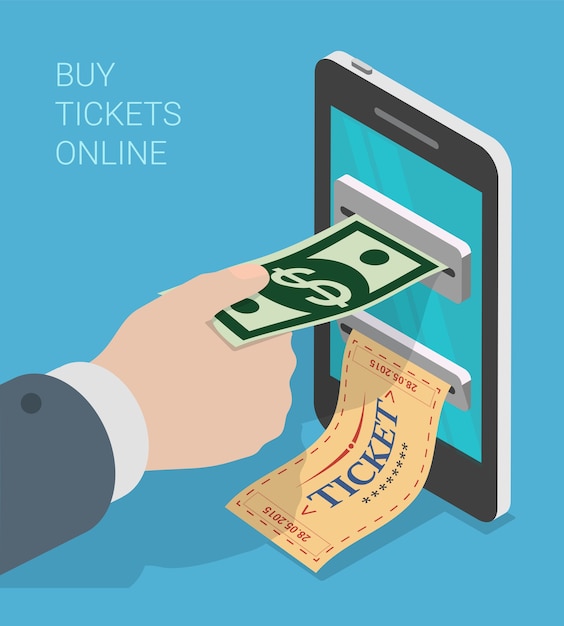Free Vector flat d isometric mobile ticket buy process web infographics concept