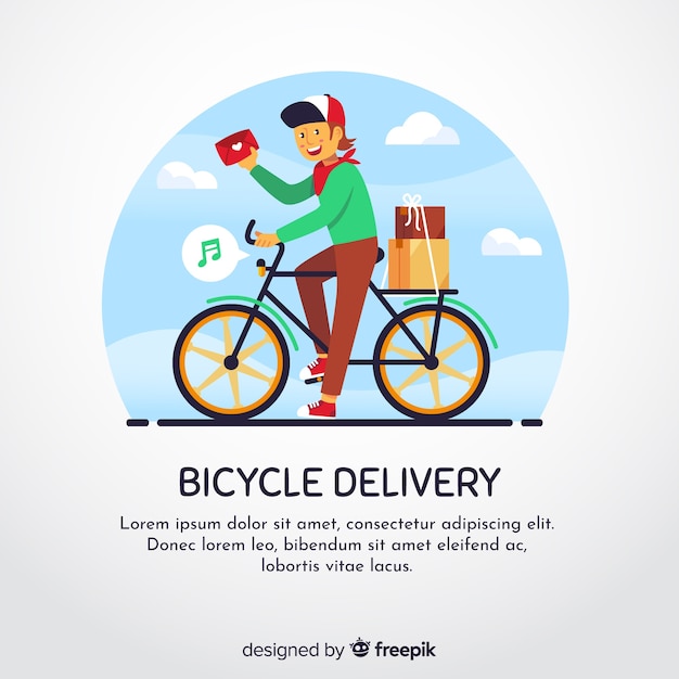 Free Vector flat delivery boy on bike background