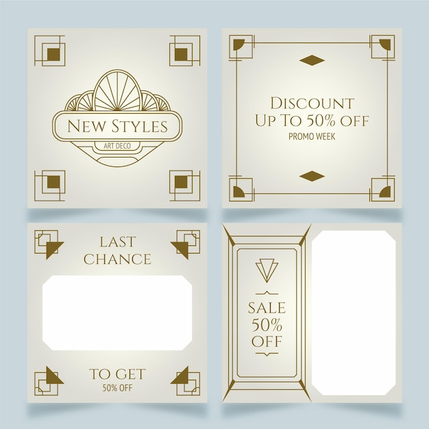 Free Vector flat design art deco instagram post collection