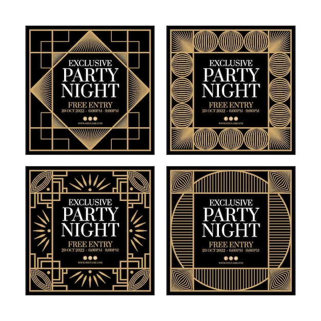 Free Vector flat design art deco instagram post pack