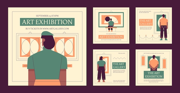 Free Vector flat design art exhibition instagram posts