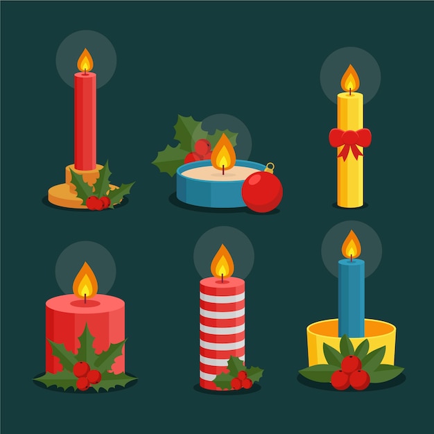 Free Vector flat design christmas candle collection