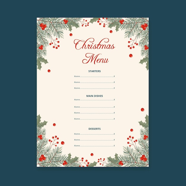 Free Vector flat design christmas menu template
