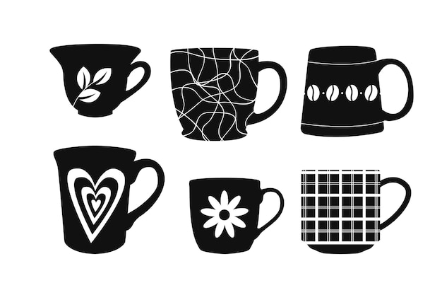 Free Vector flat design coffee cup silhouette set