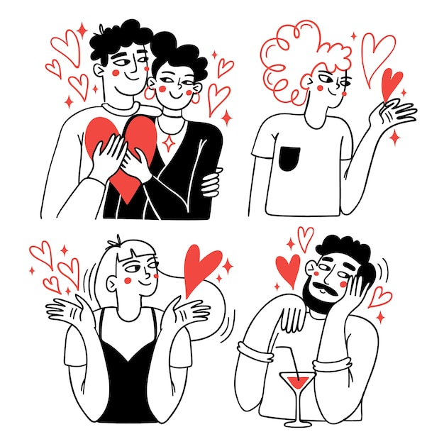 Free Vector flat design couple stickers set