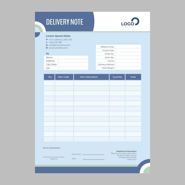 Free Vector flat design delivery note template