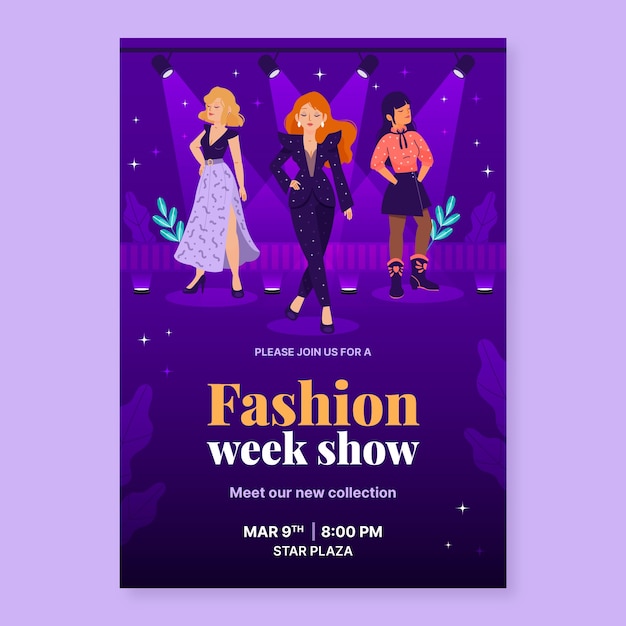 Free Vector flat design fashion week  invitation template