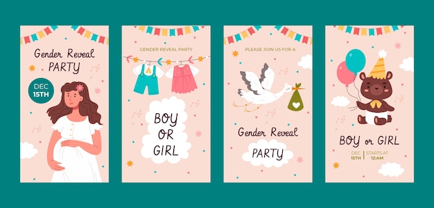 Free Vector flat design gender reveal celebration instagram stories
