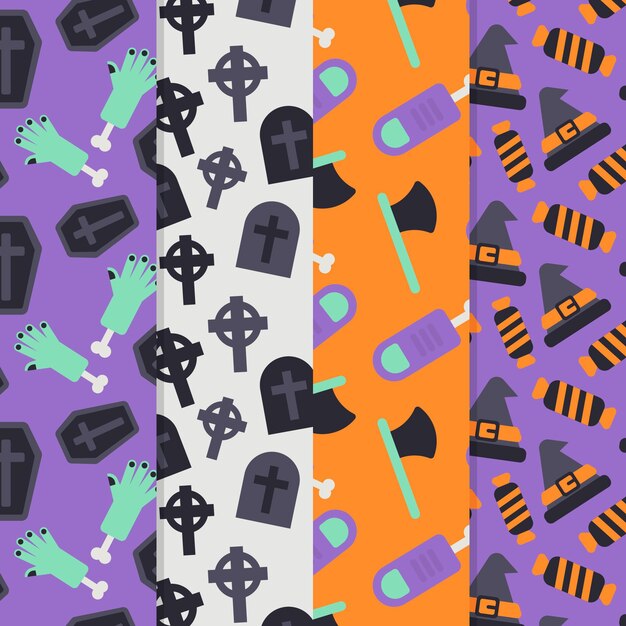 Free Vector flat design halloween pattern collection