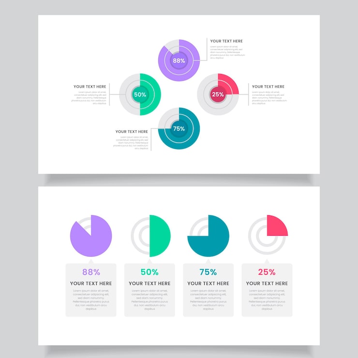 Free Vector flat design harvey ball diagrams infographic collection