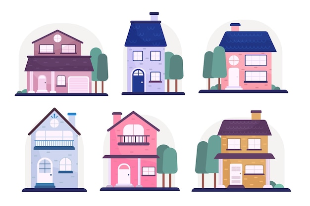 Free Vector flat design house set
