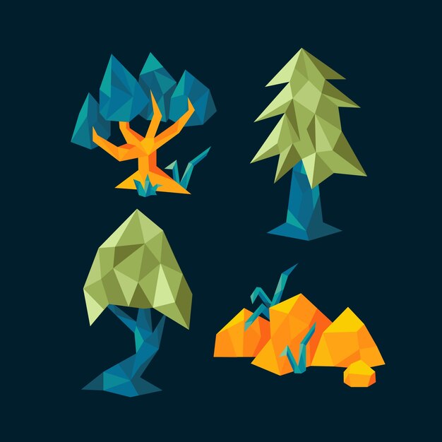 Free Vector flat design low poly nature elements