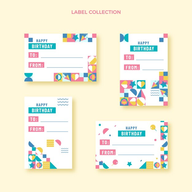 Free Vector flat design mosaic birthday badges