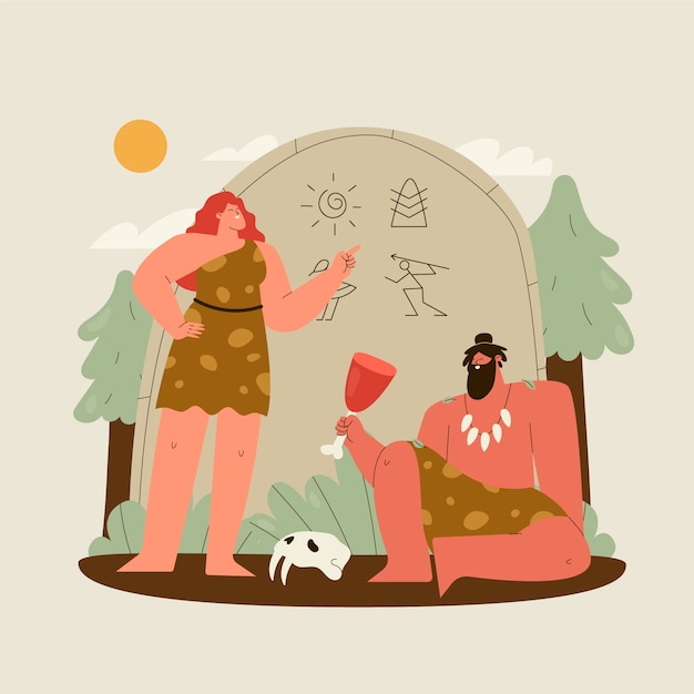 Free Vector flat design paleolithic life illustration