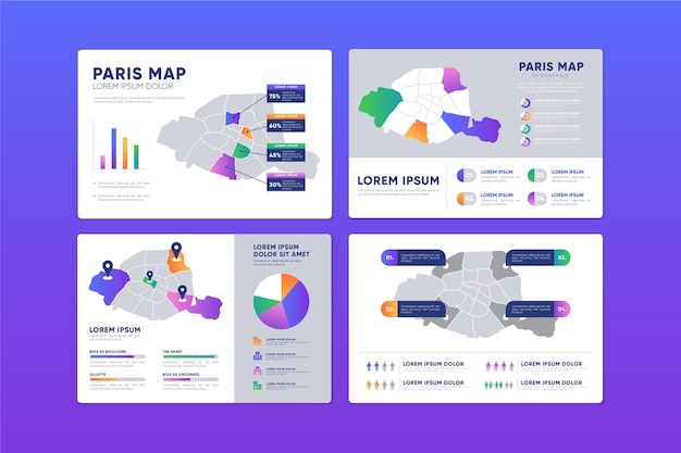 Free Vector flat design paris map infographics
