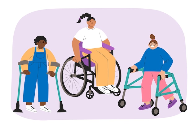 Free Vector flat design people with disabilities illustration