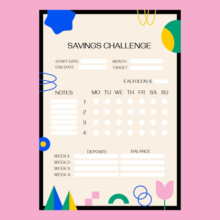 Free Vector flat design savings challenge list template