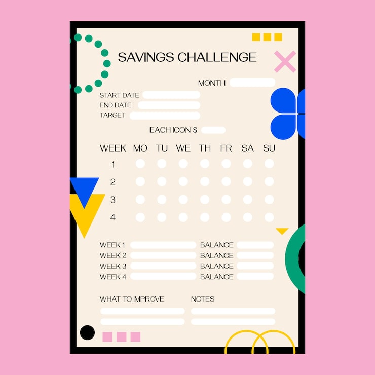 Free Vector flat design savings challenge list template