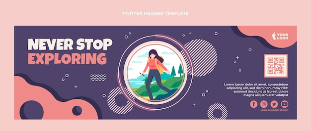 Free Vector flat design trekking twitter header