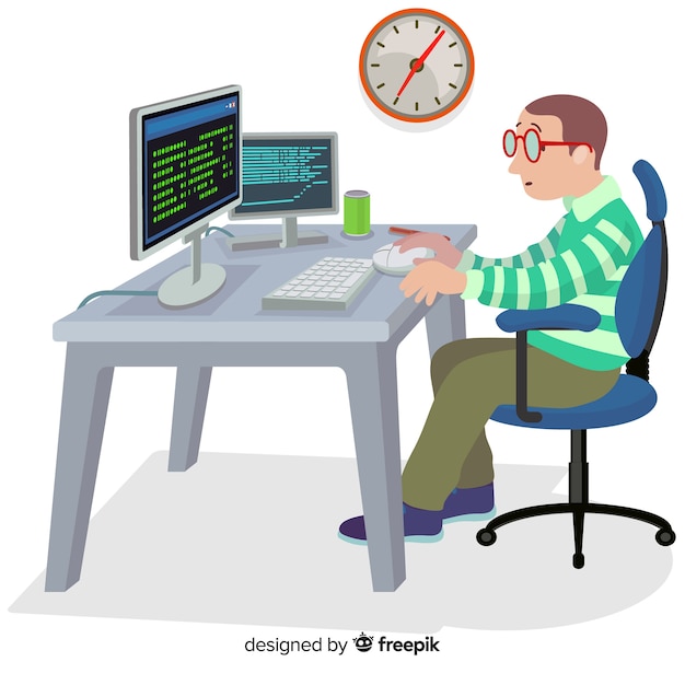 Free Vector flat design vector male coder working