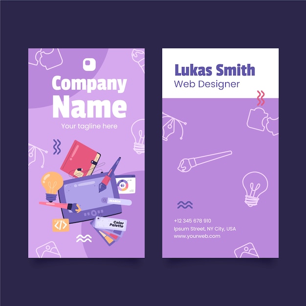 Free Vector flat design web designer vertical business card