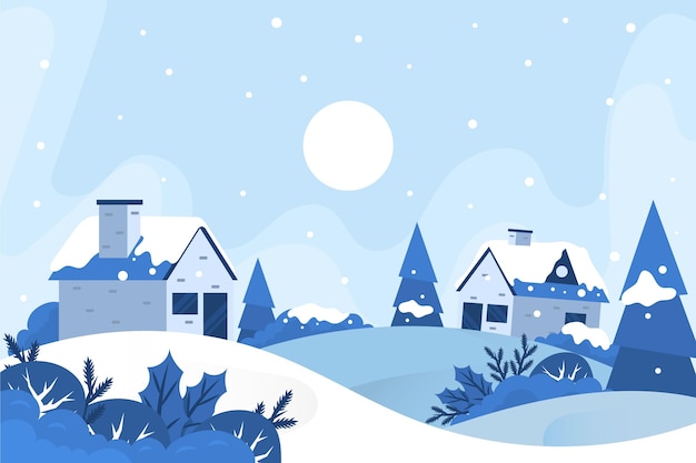 Free Vector flat design winter town landscape