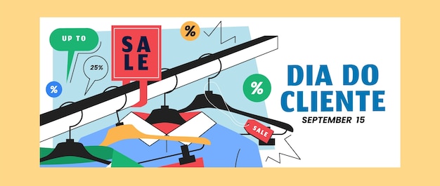 Free Vector flat dia do cliente sale horizontal banner template