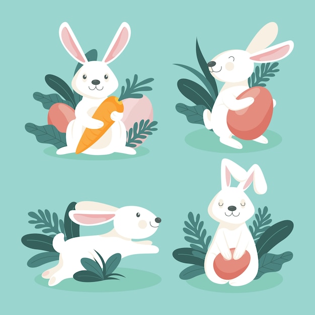 Free Vector flat easter bunnies collection