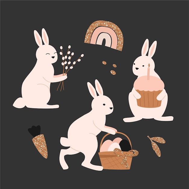 Free Vector flat easter bunnies collection