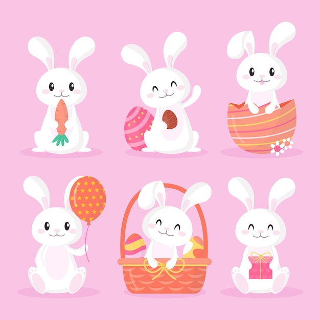 Free Vector flat easter bunny collection