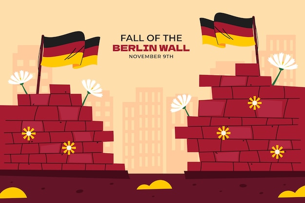 Free Vector flat fall of the berlin wall background