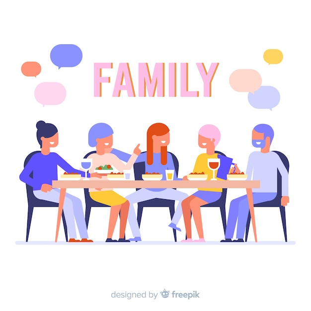 Free Vector flat family sitting around table illustration