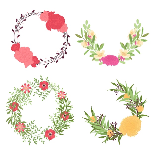 Free Vector flat floral wreath set