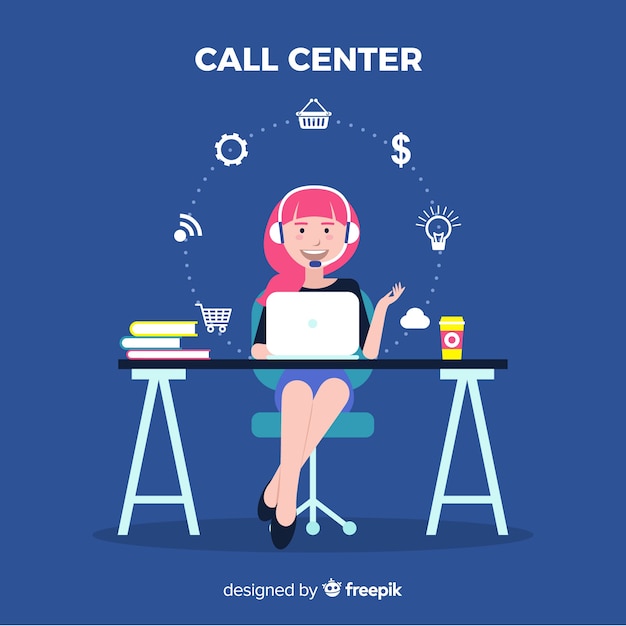 Free Vector flat girl working in a call center background
